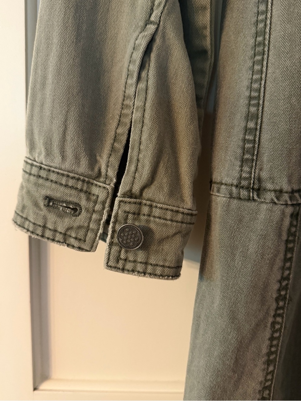 Free People Forever Free Military Tiered Jacket in Khaki with Olive Green Wash - Picture 3 of 7